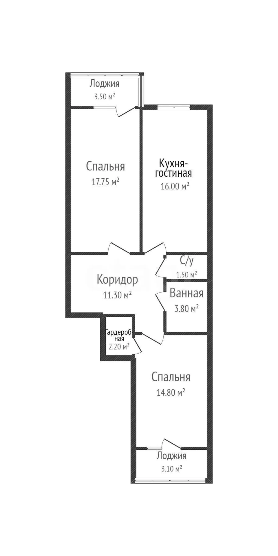 2-к квартира, 68.5м² (Уральская улица, 71к1) - изображение 1