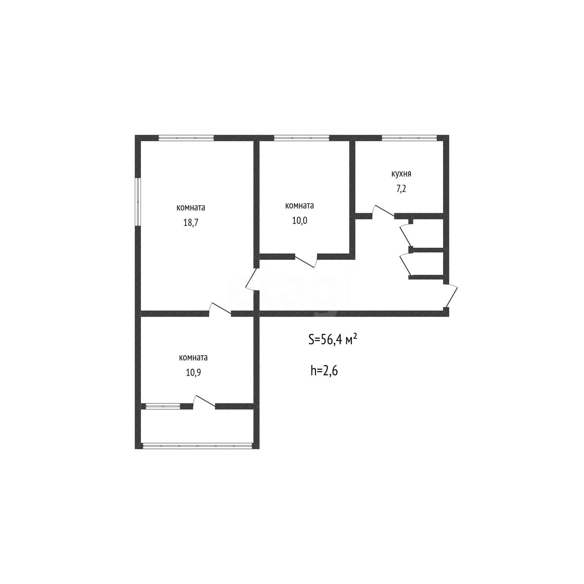 3-к квартира, 56.4м² (Московская улица, 66) - миниатюра 11