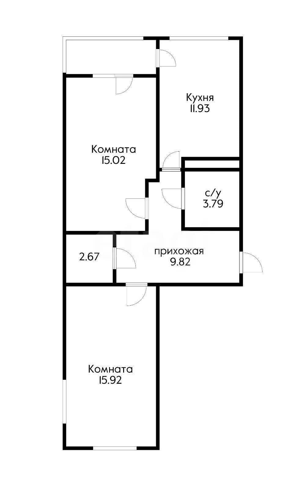 2-к квартира, 60.4м² (улица имени Мусоргского М.П., 26к2) - изображение 1