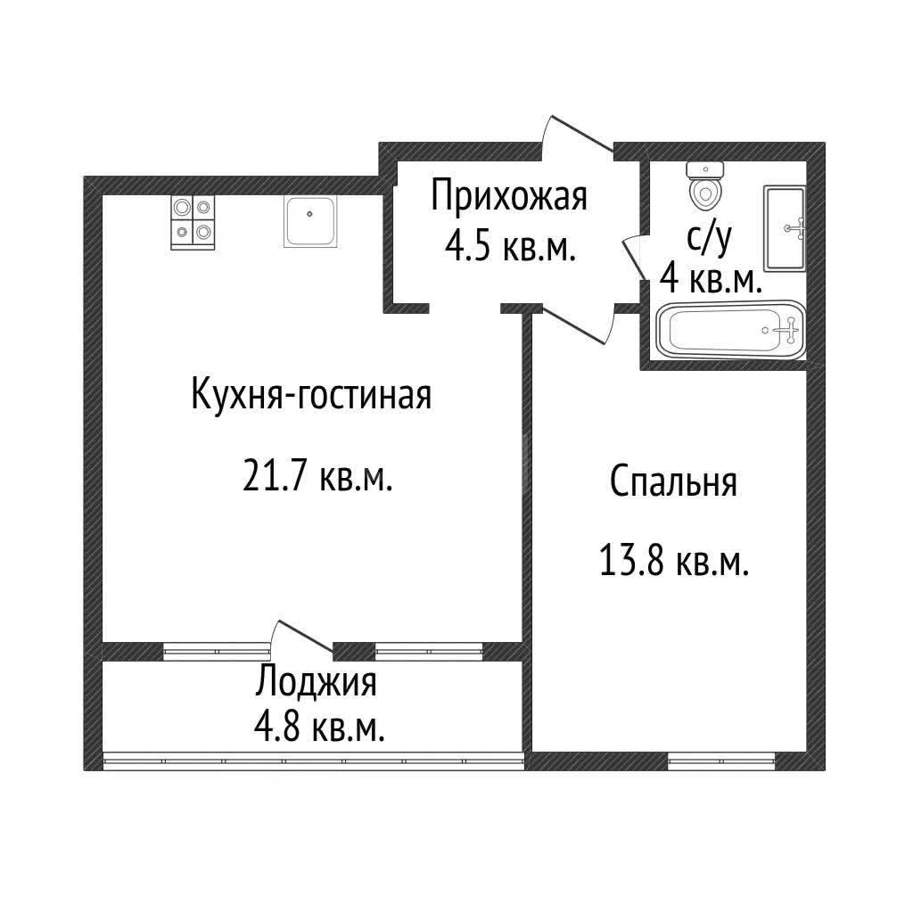 1-к квартира, 44м² (Колхозная улица, 5/2к4) - миниатюра 13