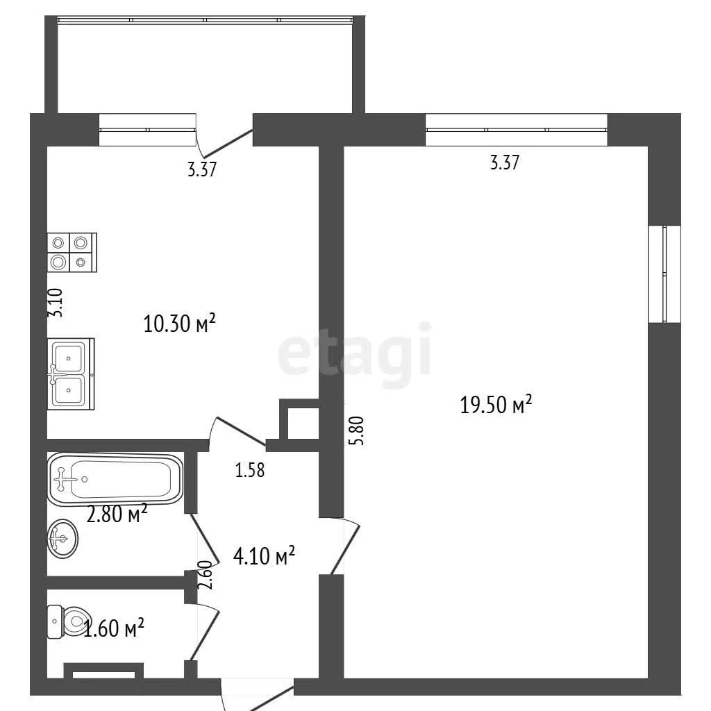 1-к квартира, 38.1м² (улица Думенко, 4) - миниатюра 14