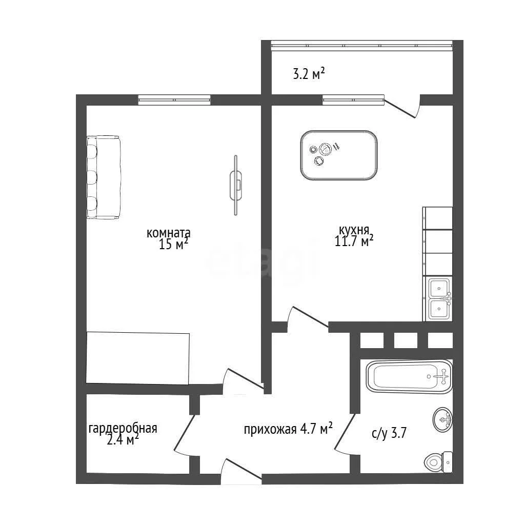 1-к квартира, 37.5м² (Дубравная улица, 1) - миниатюра 7