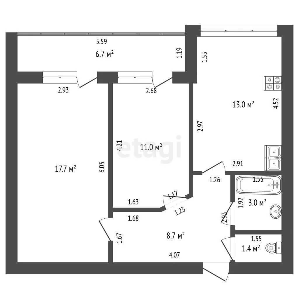 2-к квартира, 54.8м² (Суздальская улица, 20) - миниатюра 15