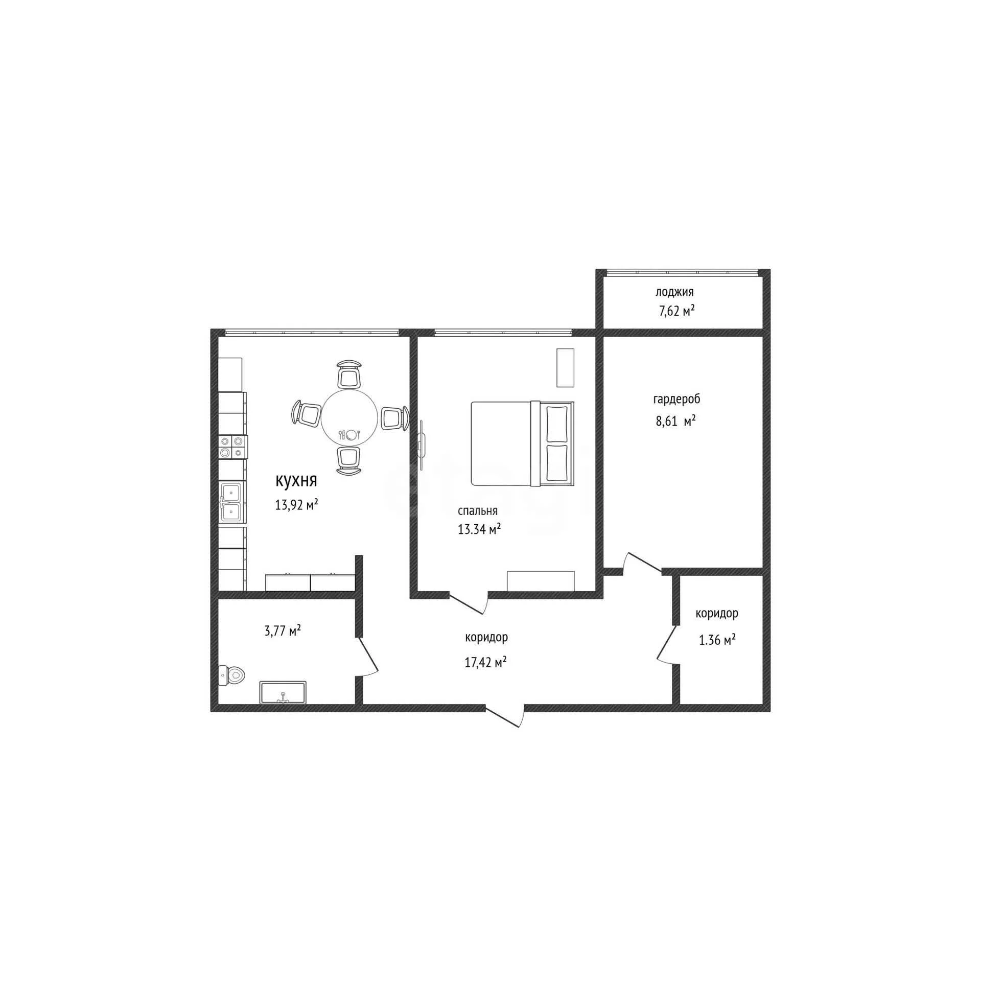 2-к квартира, 54.7м² (улица Петра Метальникова, 38) - миниатюра 15