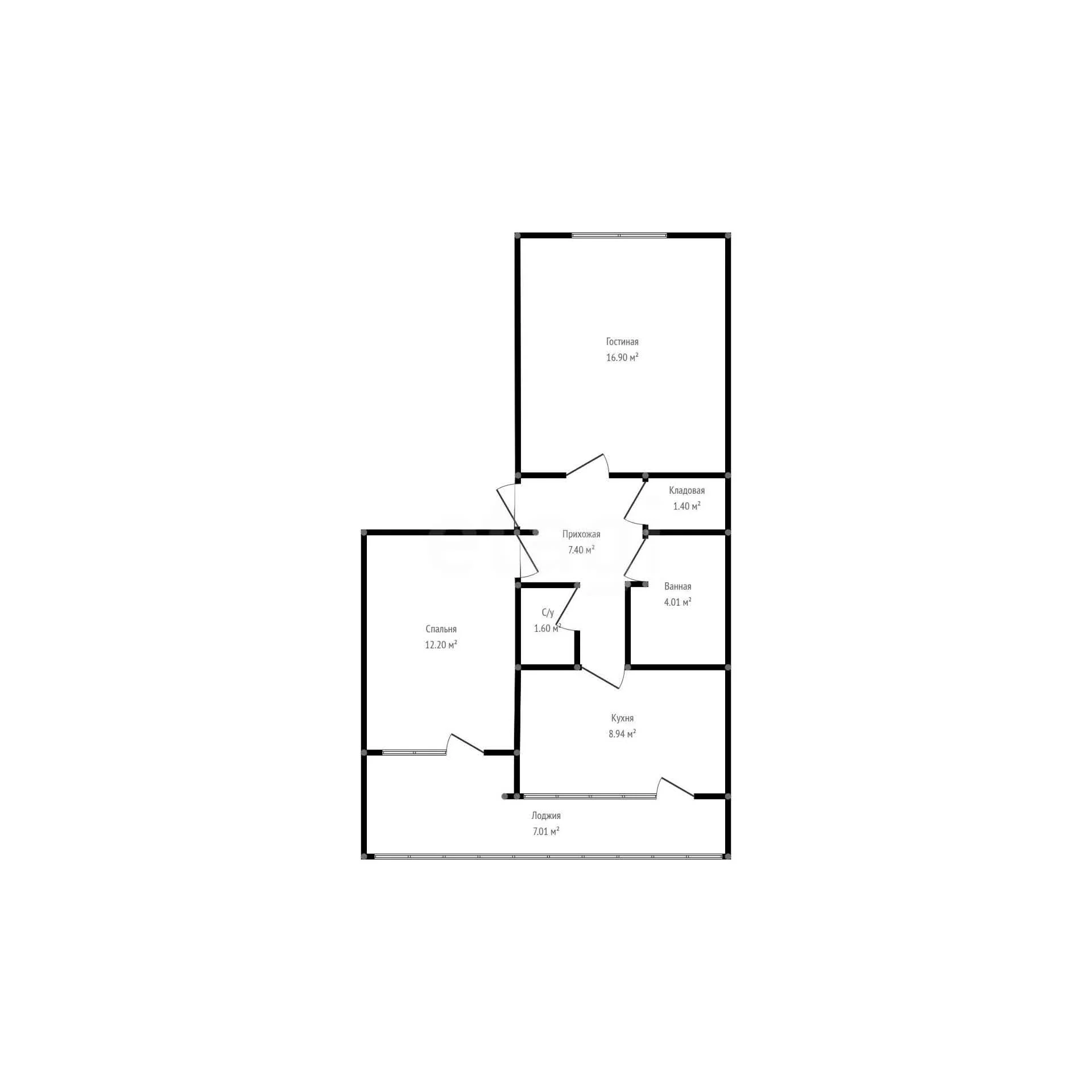 2-к квартира, 52.4м² (улица имени Тургенева, 199) - миниатюра 10