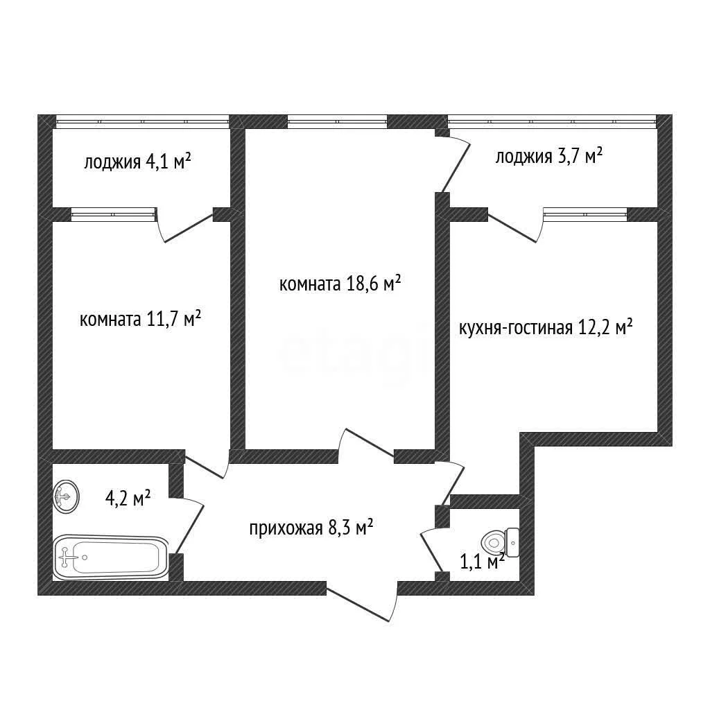 2-к квартира, 57.1м² (улица имени И.И. Дунаевского, 27) - миниатюра 33