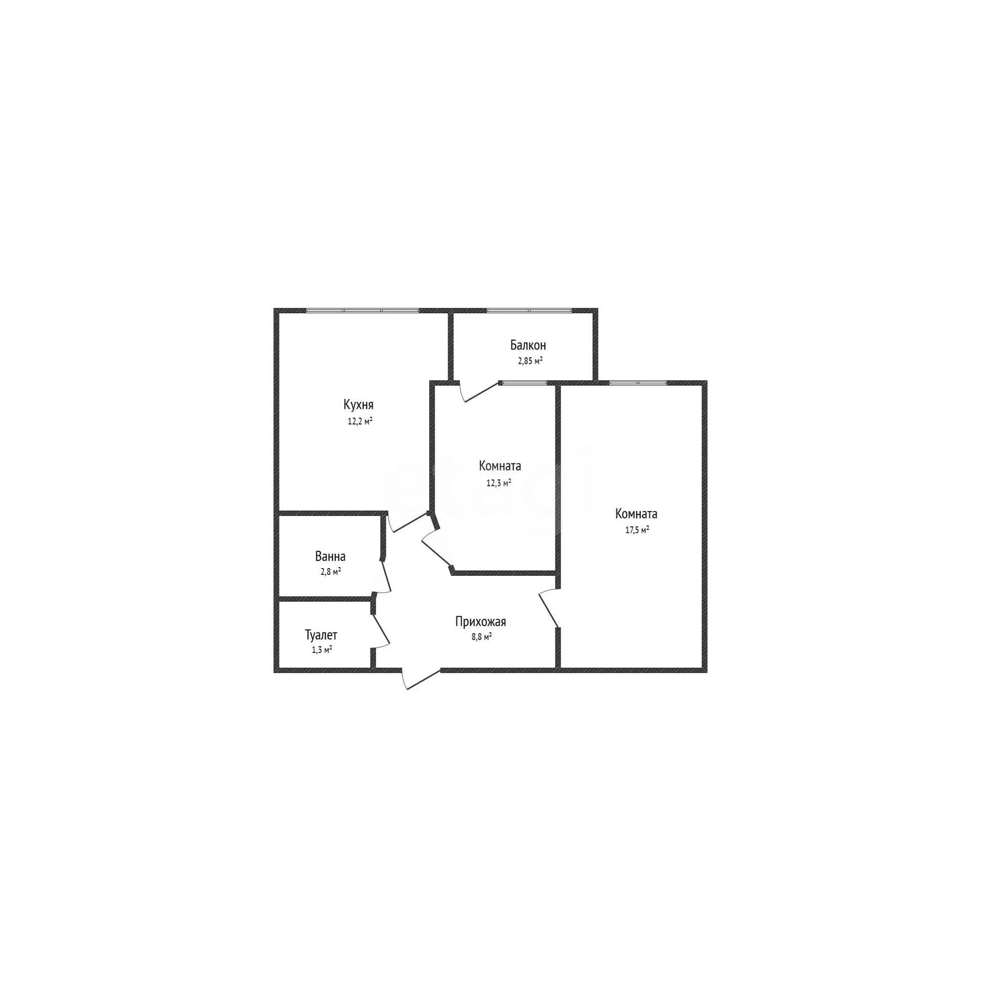 2-к квартира, 54.9м² (улица имени С.С. Прокофьева, 8) - миниатюра 8