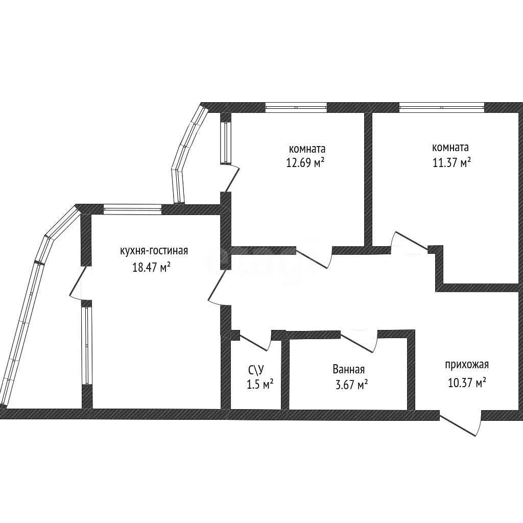 2-к квартира, 59.3м² (улица Петра Метальникова, 38) - миниатюра 9