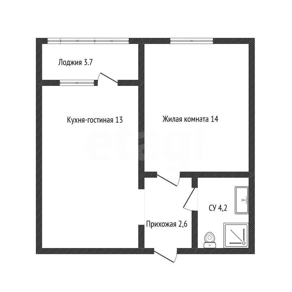 1-к квартира, 33.8м² (улица Селезнёва, 4/4) - миниатюра 6