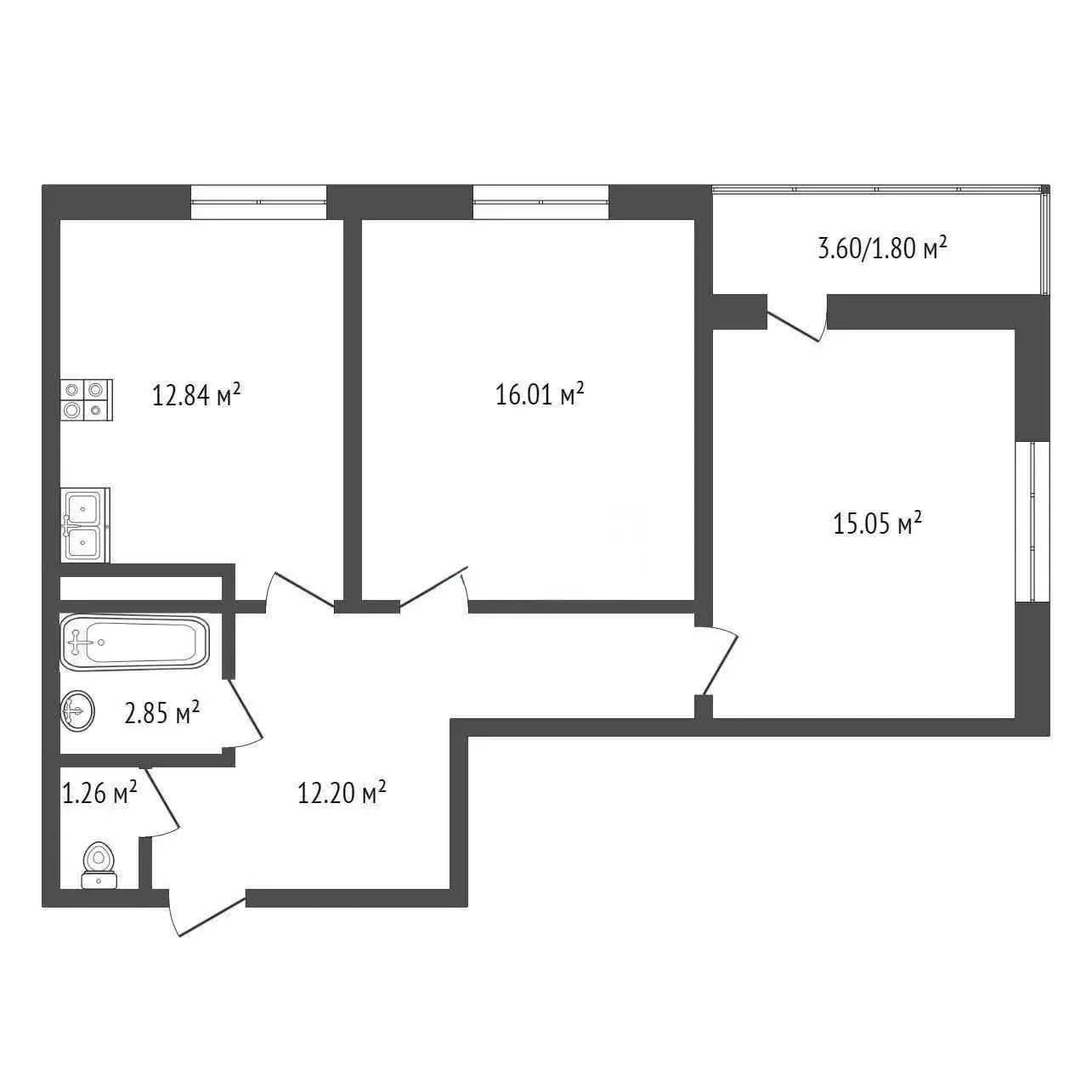 2-к квартира, 59.5м² (Домбайская улица, 10/2) - миниатюра 37