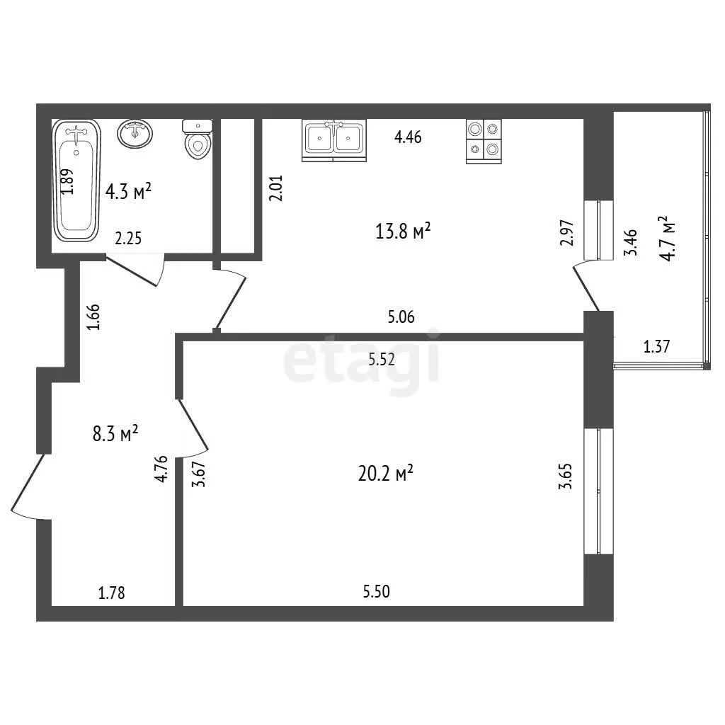 2-к квартира, 46.6м² (Старокубанская улица, 124к1) - миниатюра 15