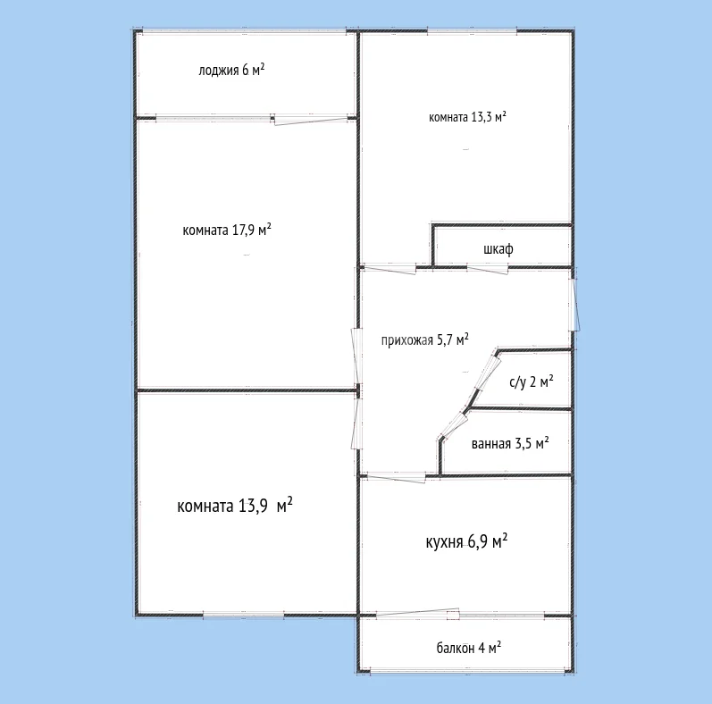 3-к квартира, 58м² (Анапская улица, 22) - миниатюра 6