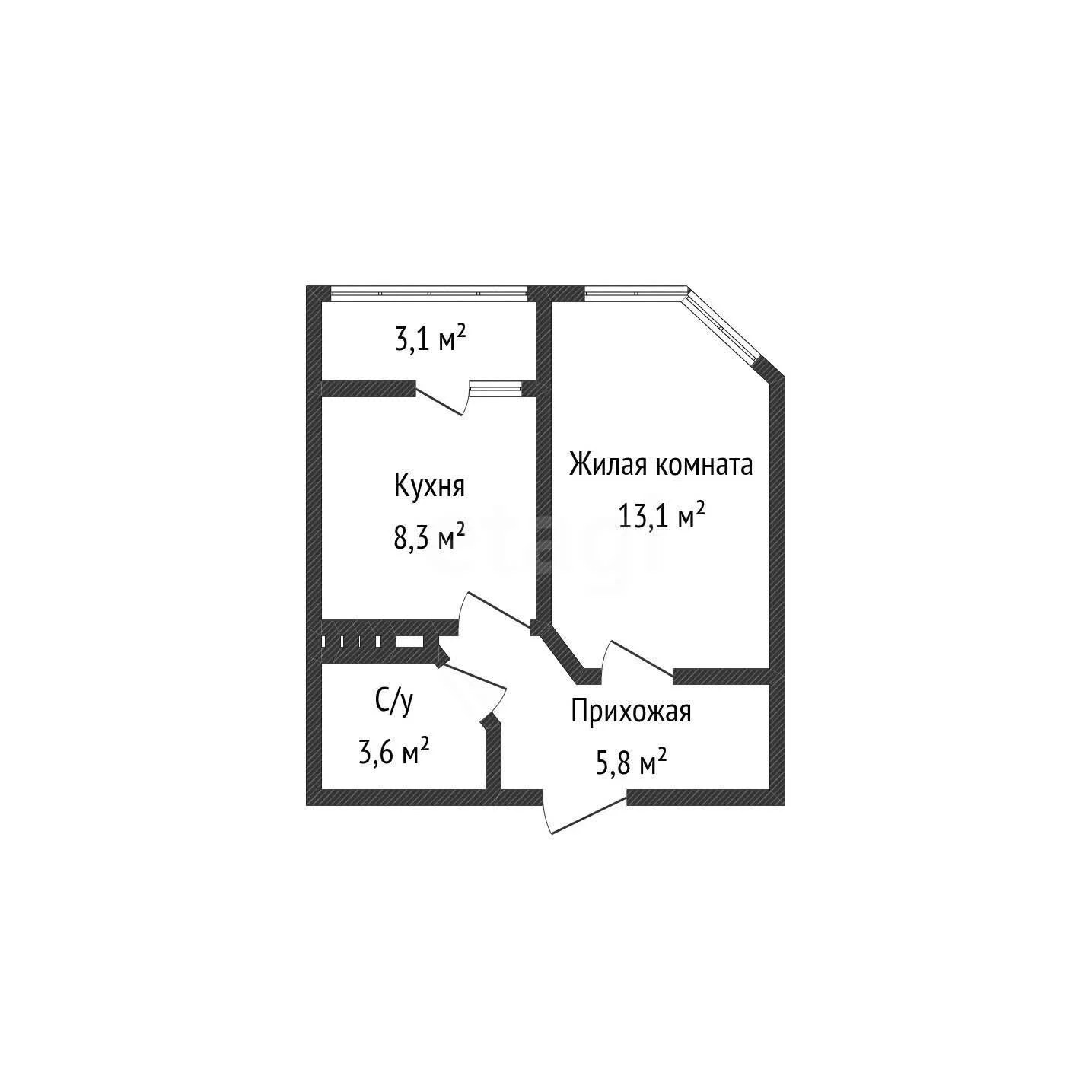 1-к квартира, 30.8м² (Береговая улица, 3к17) - миниатюра 11