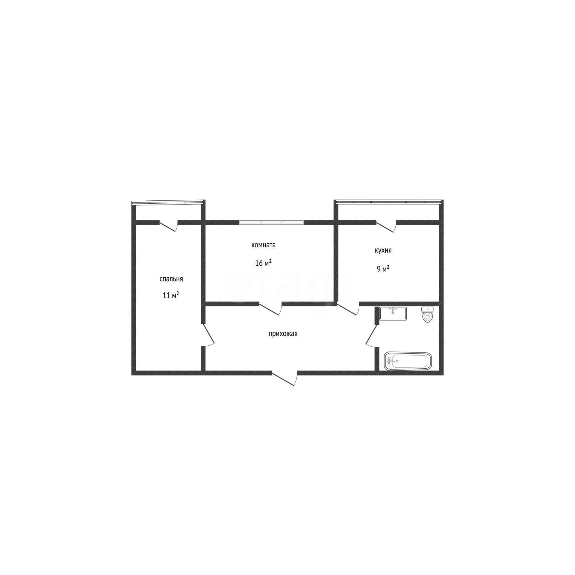 2-к квартира, 49м² (улица имени Героя Николая Шевелёва, 2) - миниатюра 25