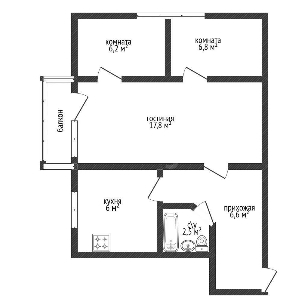 3-к квартира, 45.9м² (Крымская улица, 61) - миниатюра 12