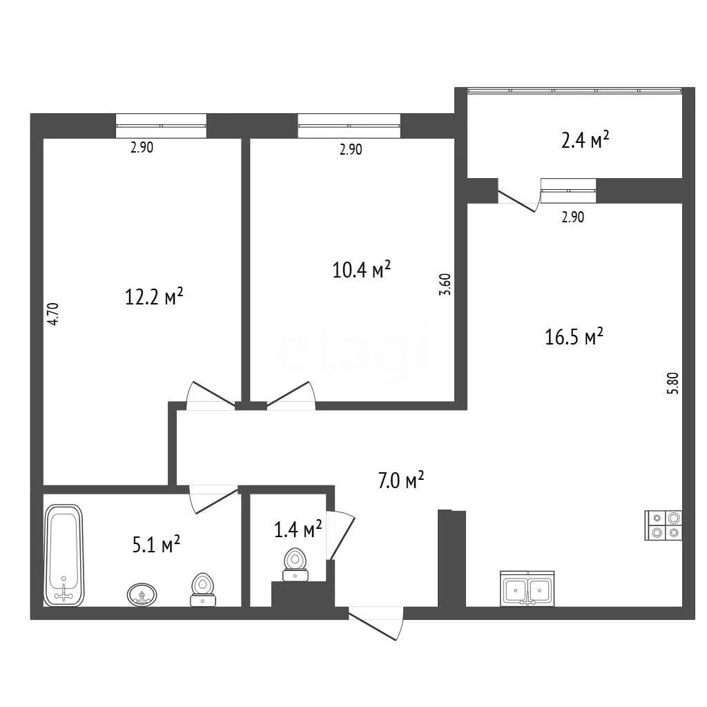 2-к квартира, 55.6м² (улица Лётчика Позднякова, 2к14) - миниатюра 20