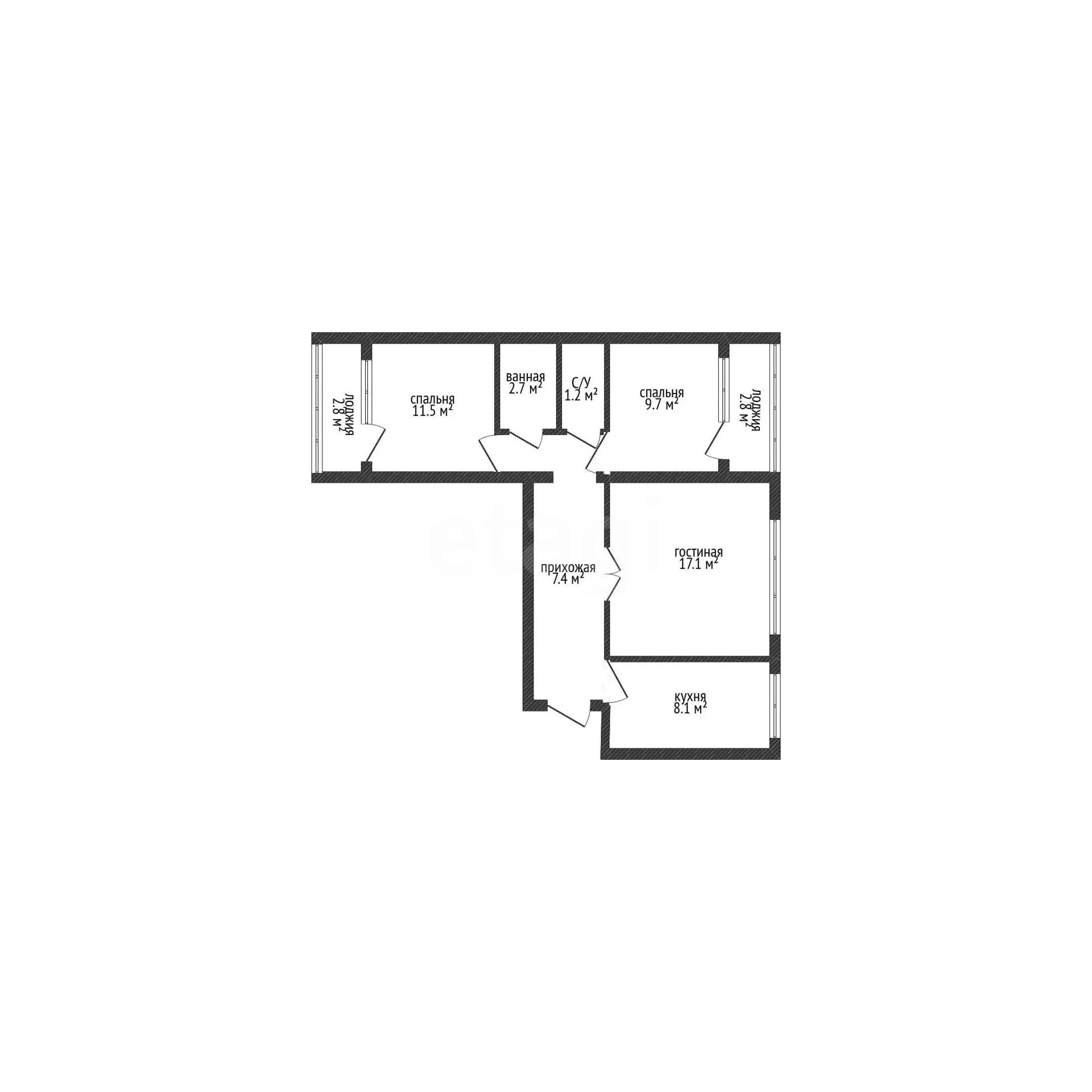 3-к квартира, 61.9м² (улица имени Игнатова, 16) - миниатюра 21