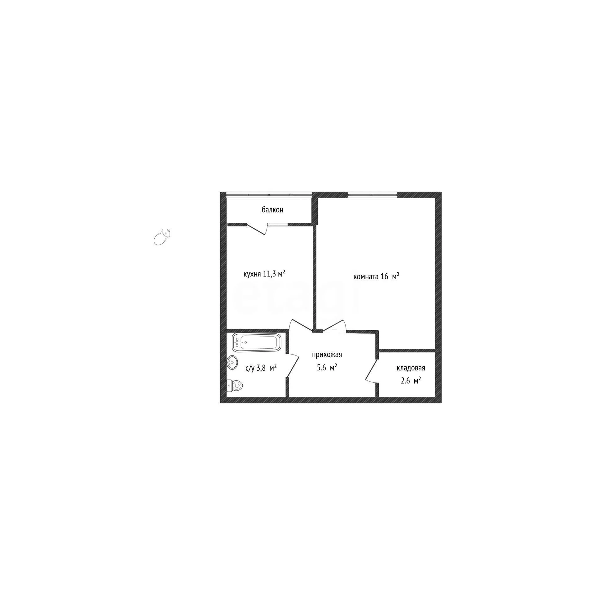 1-к квартира, 40м² (Дубравная улица, 1) - изображение 1