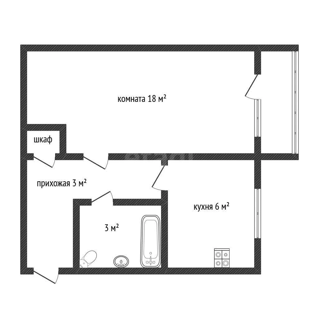 1-к квартира, 30.1м² (улица Трудовой Славы, 46) - миниатюра 11