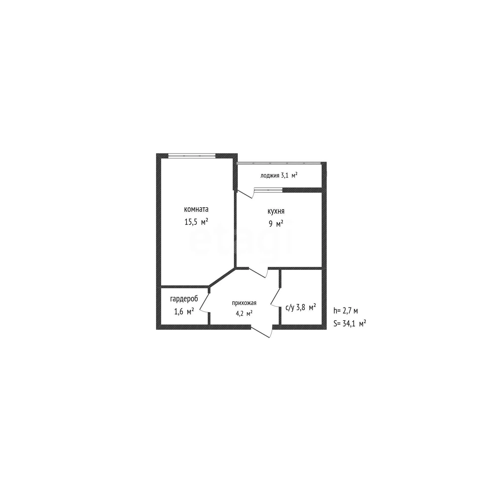 1-к квартира, 34.1м² (улица Петра Метальникова, 38) - миниатюра 13