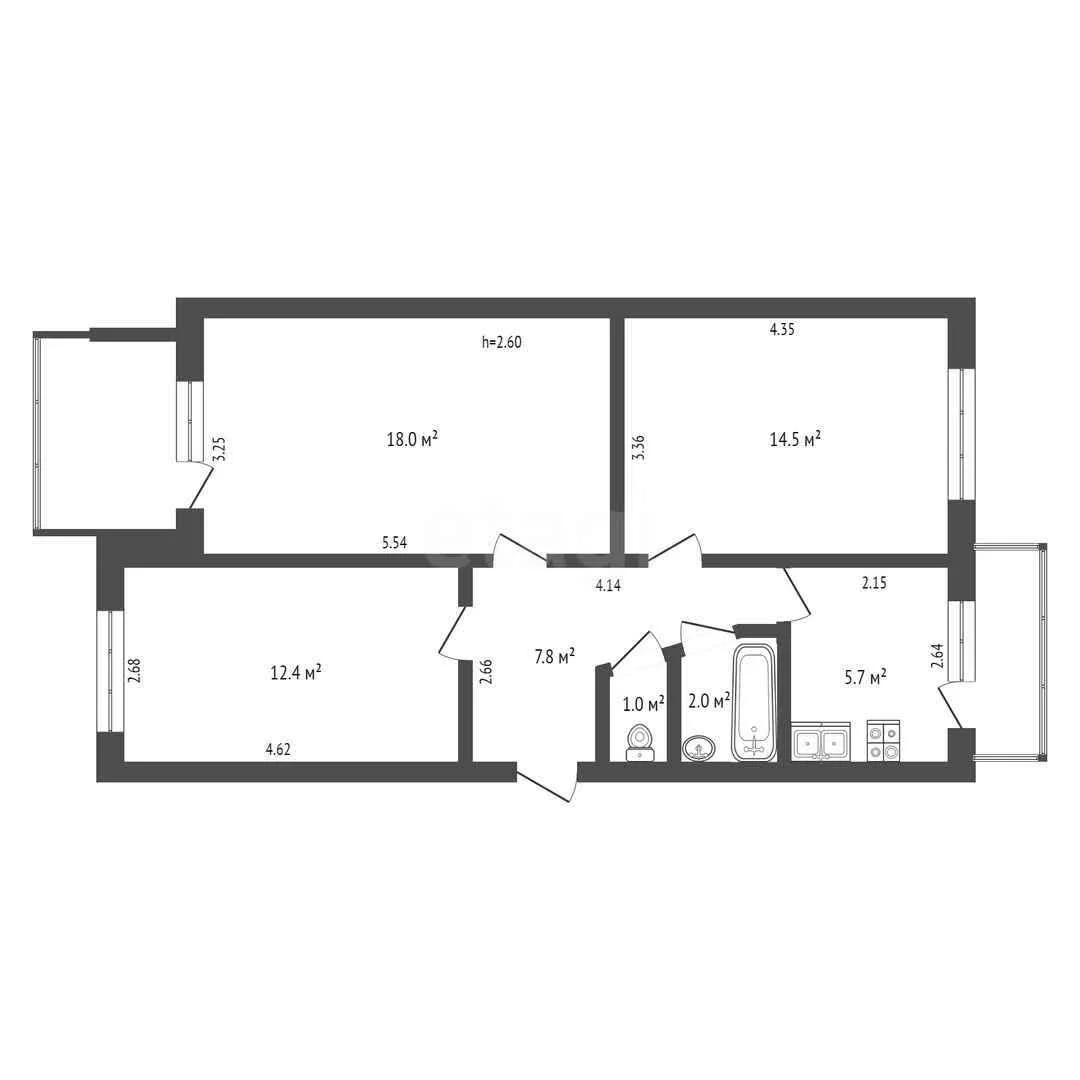 3-к квартира, 61.4м² (улица Трудовой Славы, 42) - миниатюра 30