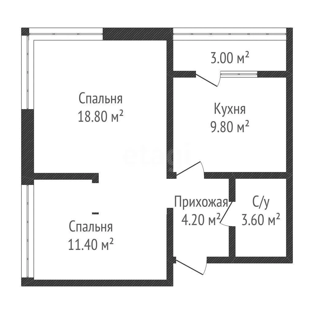 2-к квартира, 47.8м² (улица Константина Гондаря, 109) - изображение 1