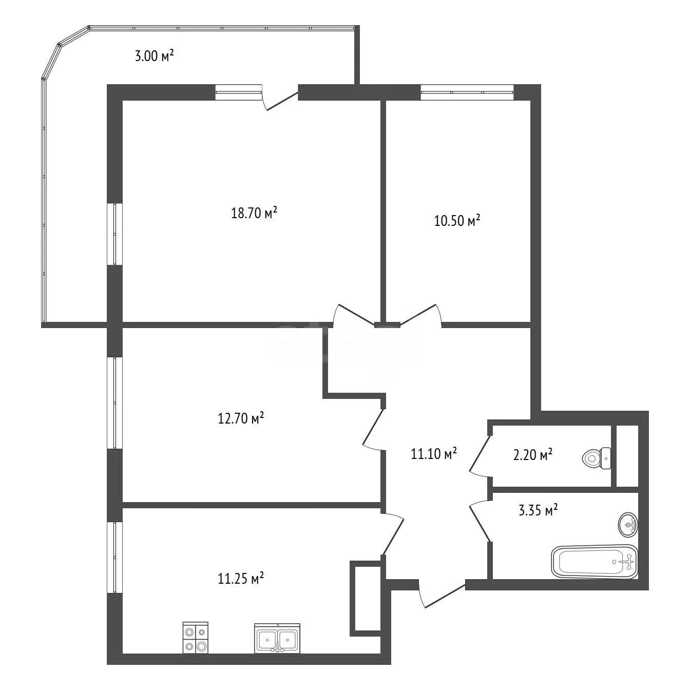 2-к квартира, 53.6м² (улица Героев-Разведчиков, 22) - миниатюра 17