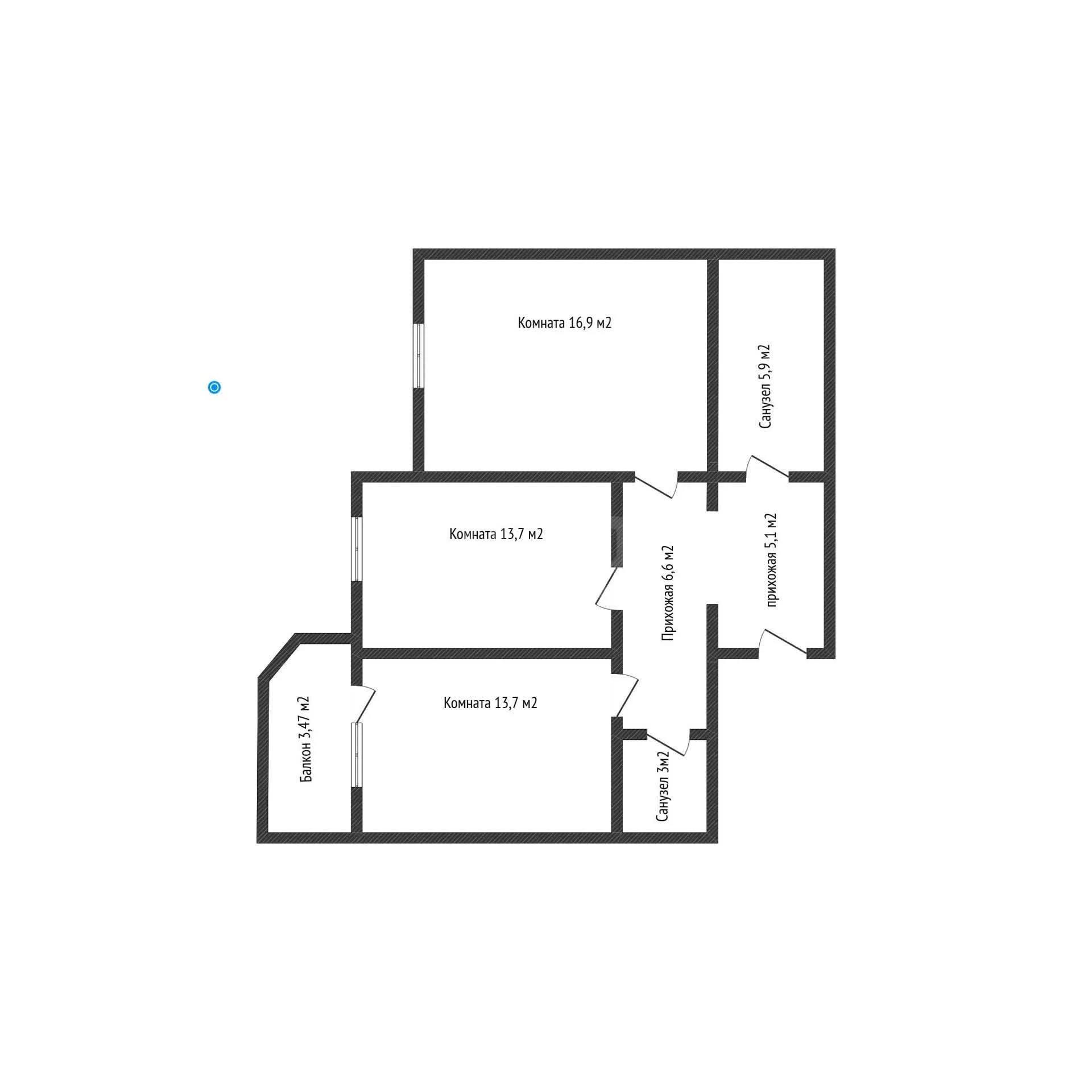 2-к квартира, 63.9м² (улица имени Николая Семеновича Котлярова, 16) - миниатюра 11