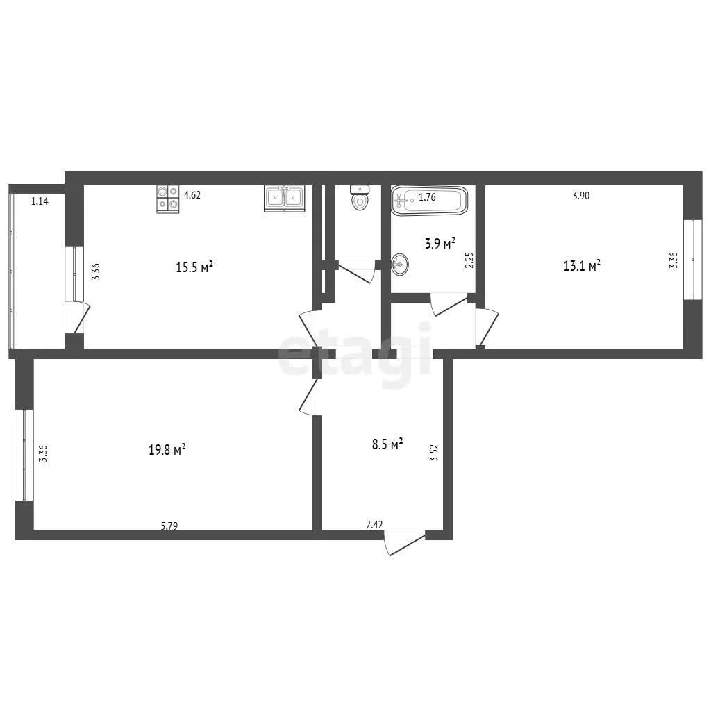 2-к квартира, 65.3м² (улица Героев-Разведчиков, 28) - миниатюра 11