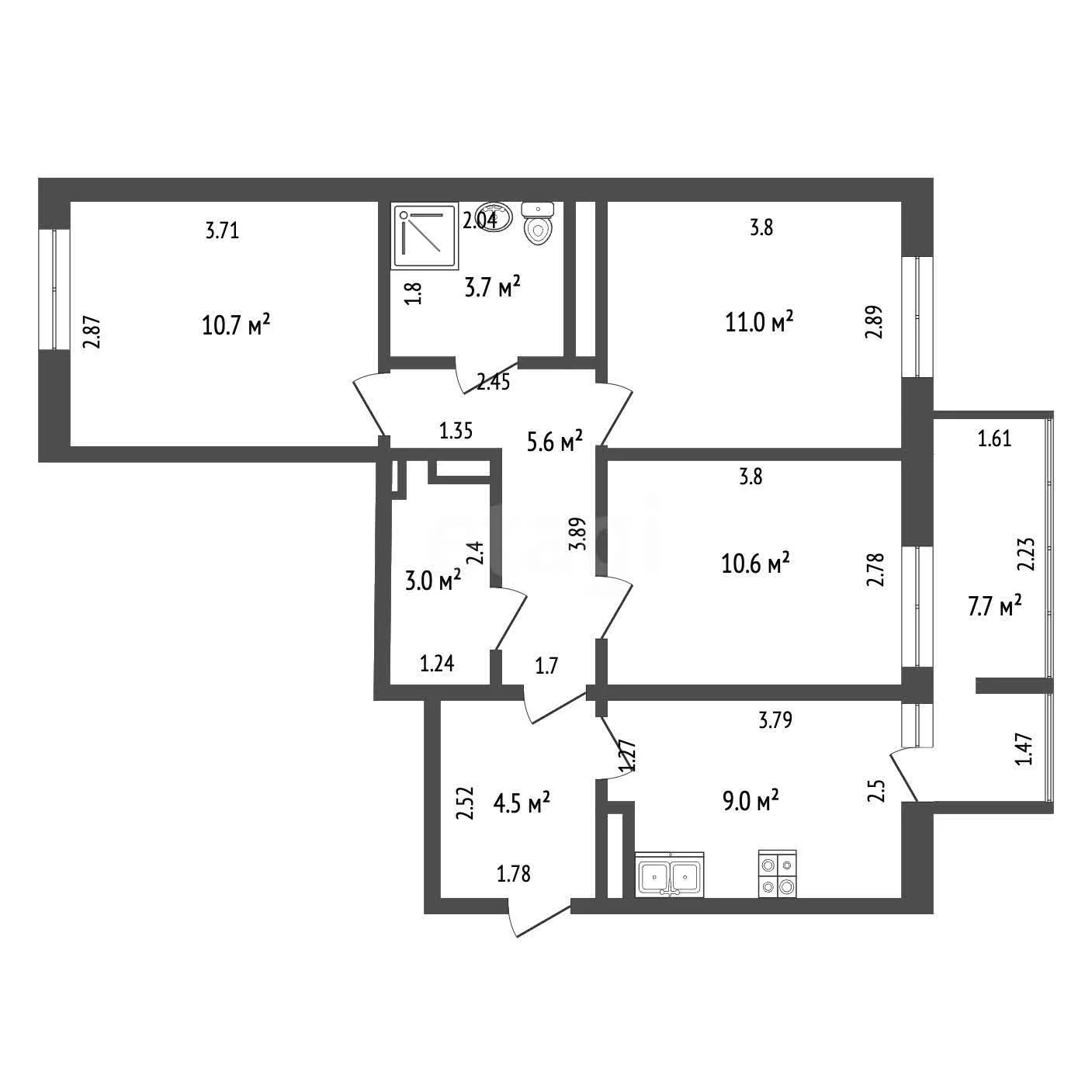 3-к квартира, 58.1м² (улица Красных Партизан, 1/3к8) - миниатюра 13