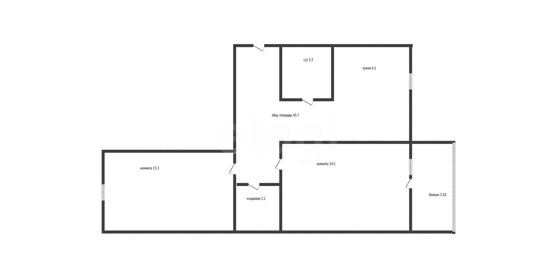 2-к квартира, 45.7м² (улица имени Тургенева, 153) - миниатюра 14
