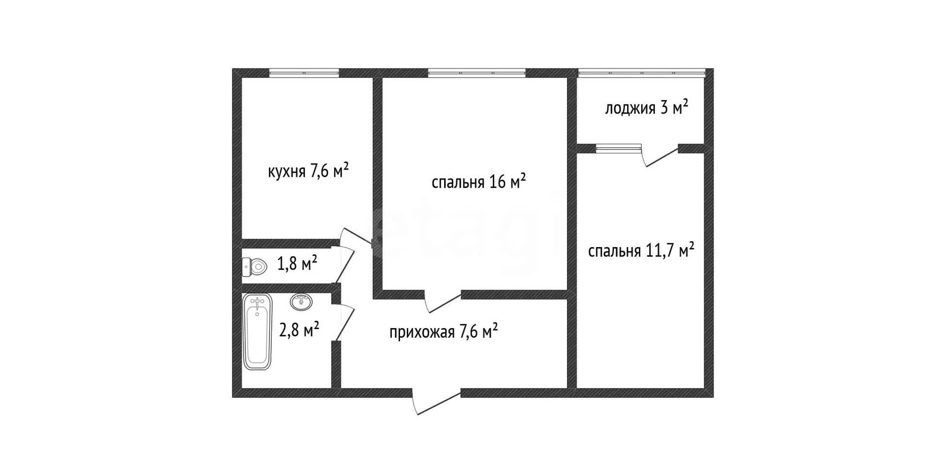 2-к квартира, 49.1м² (улица Тюляева, 8) - миниатюра 16