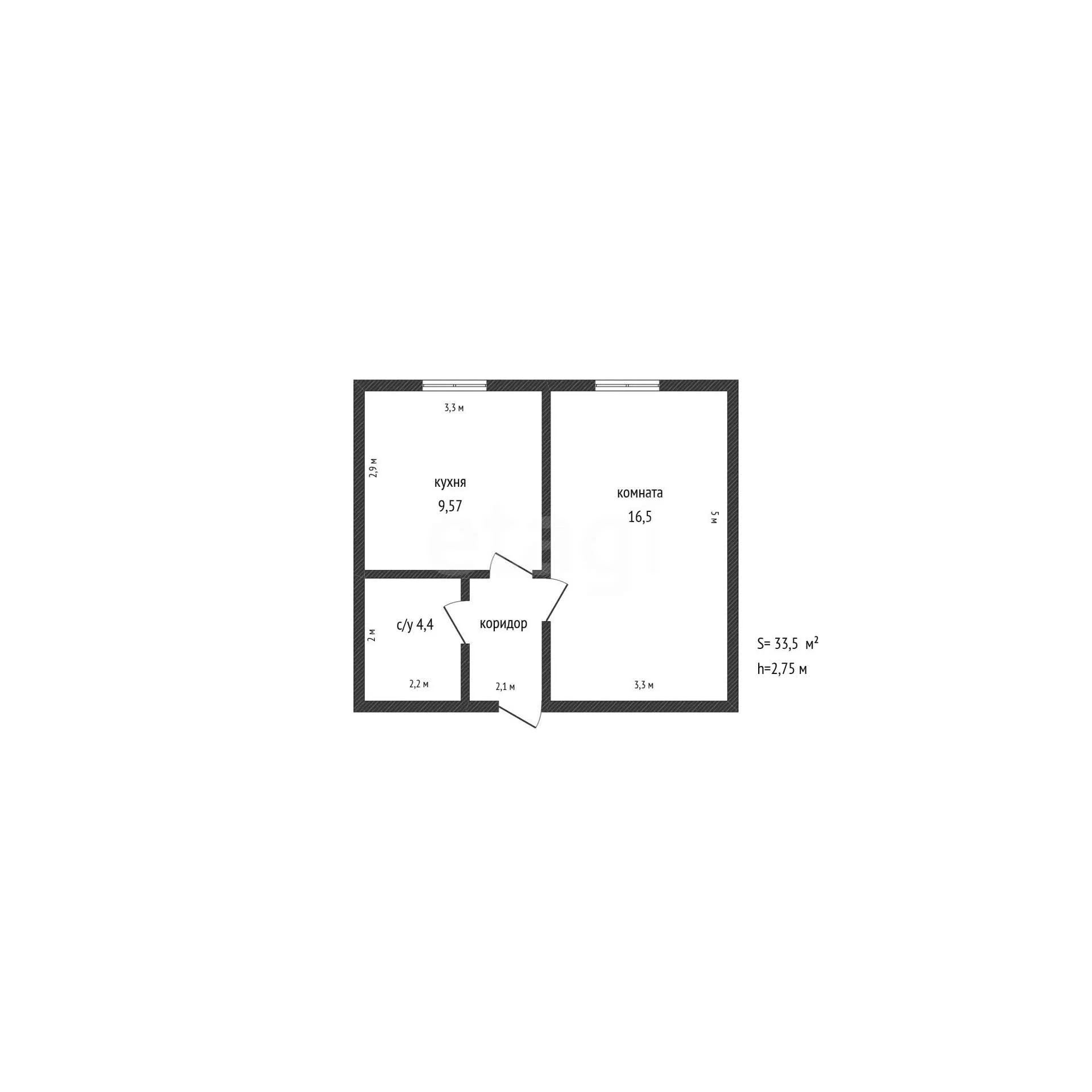 1-к квартира, 33.5м² (2-й Первомайский переулок, 18) - миниатюра 10