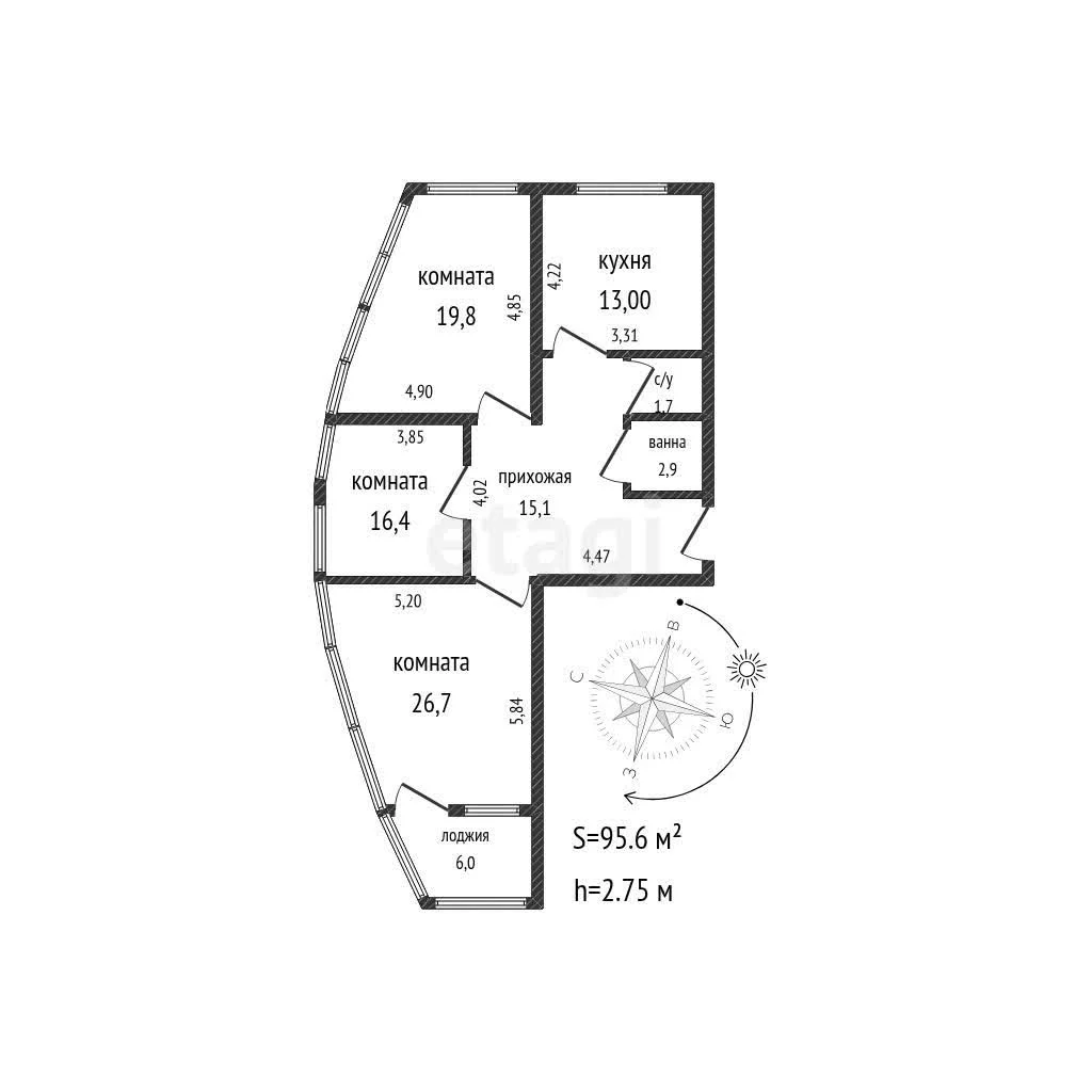3-к квартира, 95.6м² (улица имени Валерия Гассия, 4/7к2) - миниатюра 37