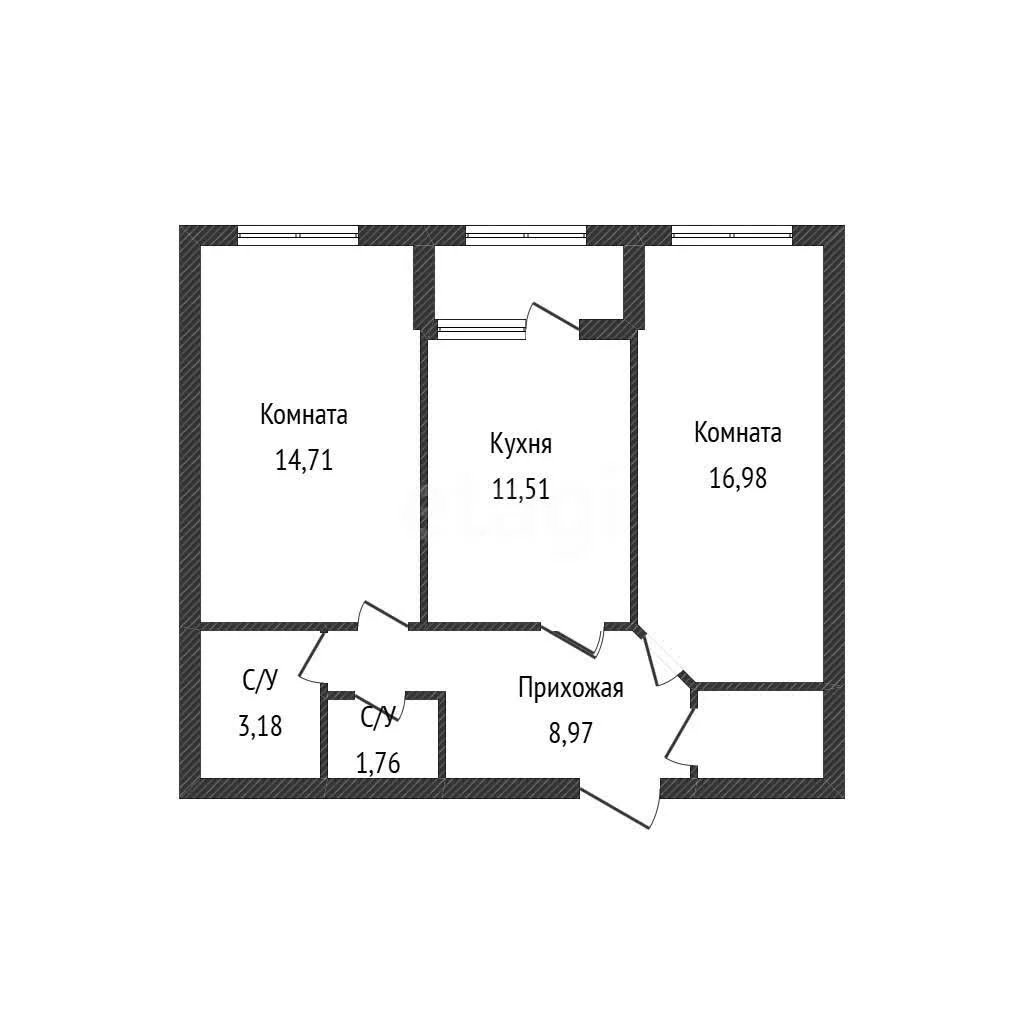 2-к квартира, 60.3м² (Зиповская улица, 38) - миниатюра 2