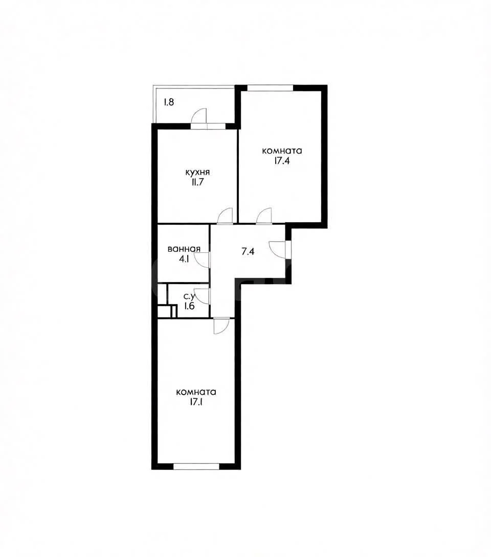 2-к квартира, 60.1м² (Российская улица, 74) - миниатюра 11
