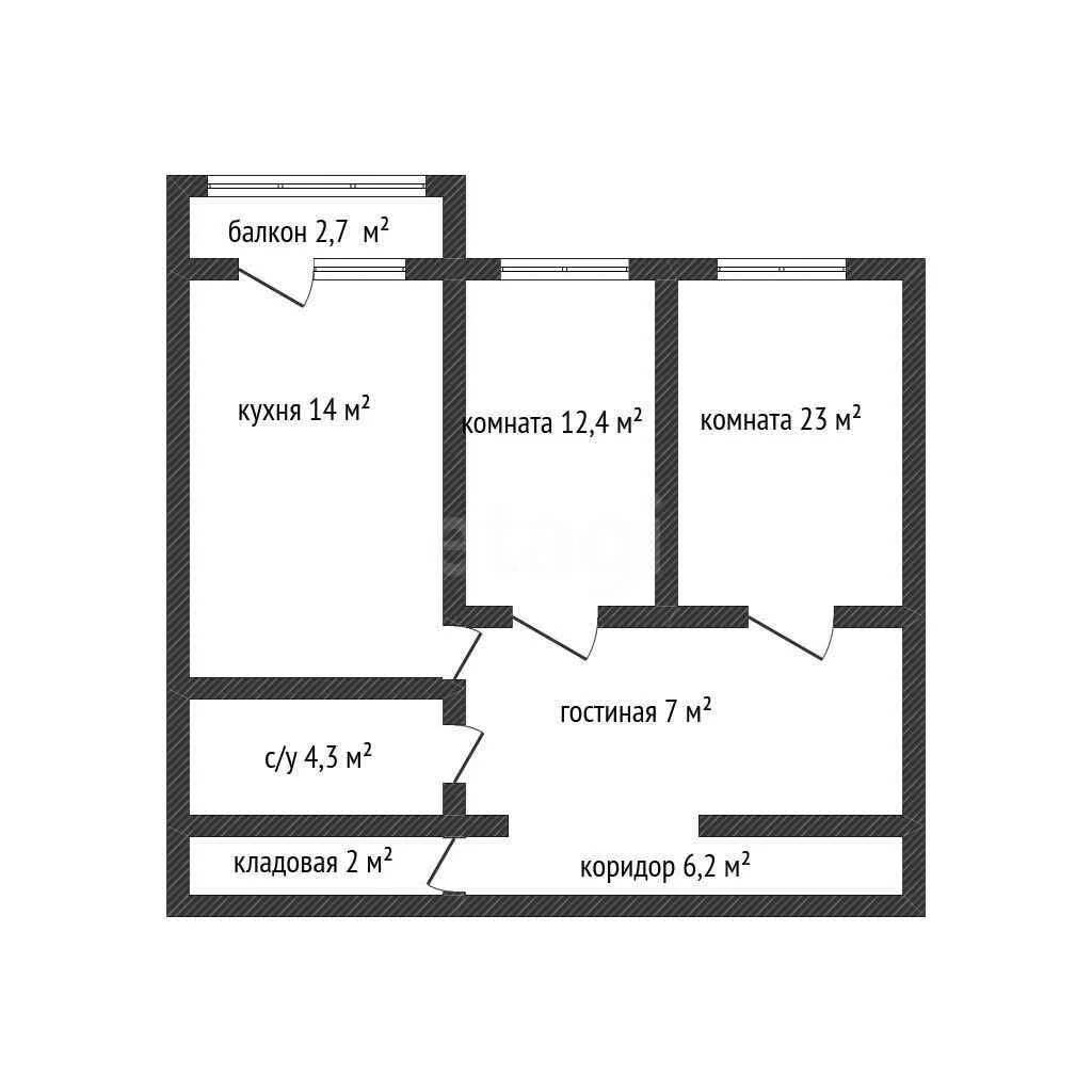 2-к квартира, 71.2м² (Ленинский переулок, 6) - миниатюра 12