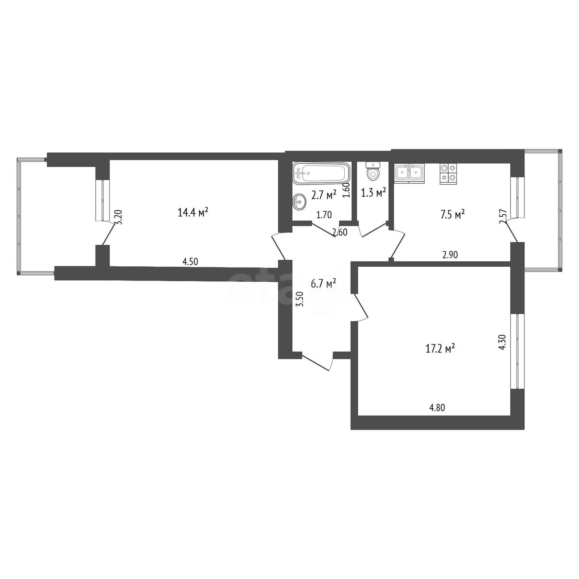 2-к квартира, 53.3м² (Сормовская улица, 193) - миниатюра 14