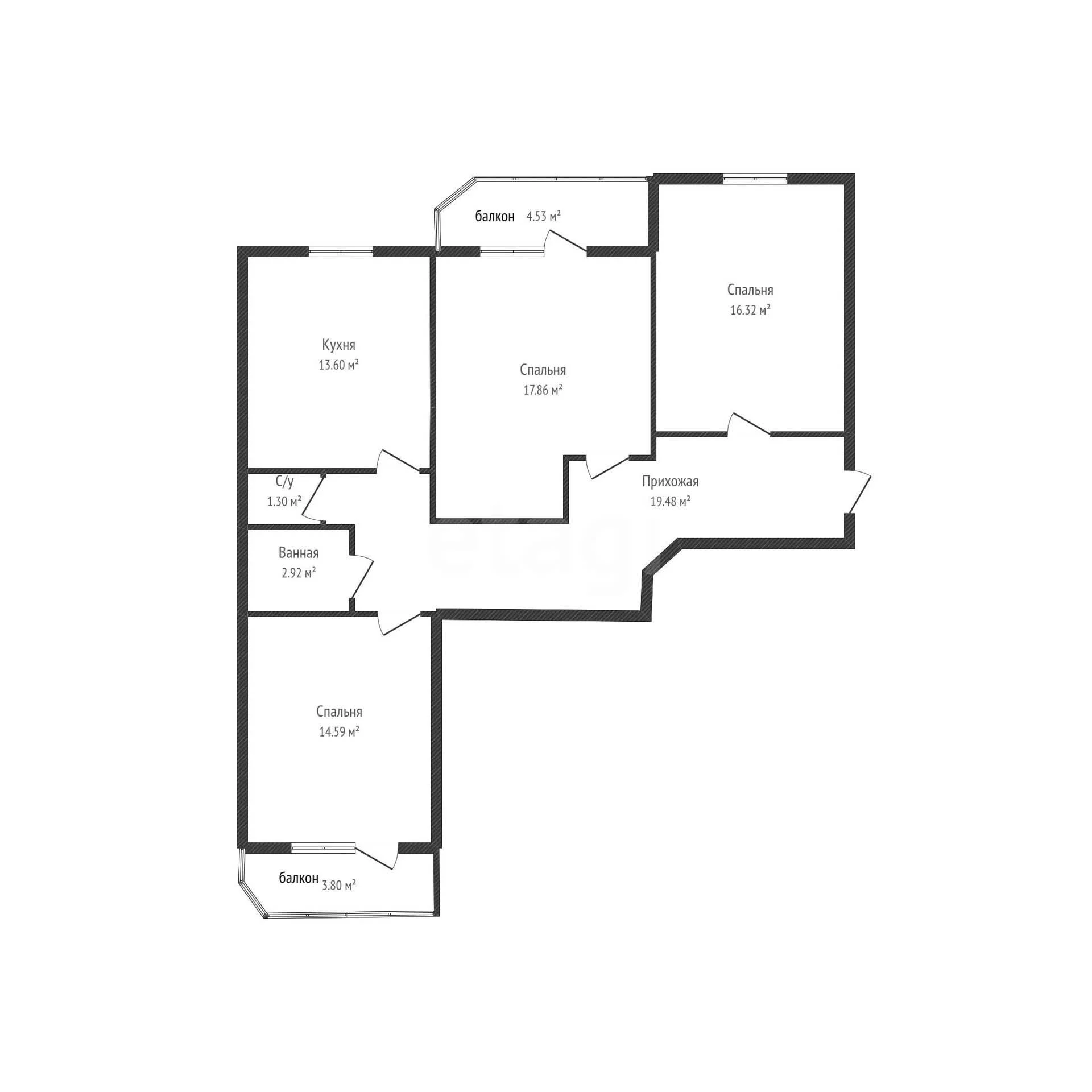 3-к квартира, 83м² (улица Кобцевой, 1к9) - миниатюра 12
