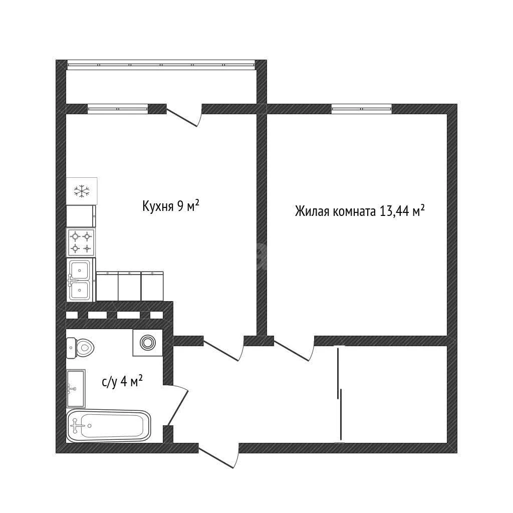 1-к квартира, 29м² (улица имени Генерала Корнилова, 16) - миниатюра 10