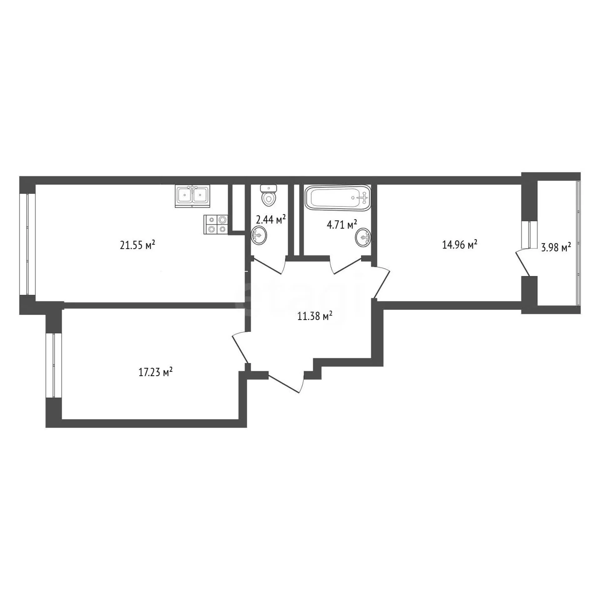 2-к квартира, 67.3м² (Гаражная улица, 156к1) - миниатюра 10