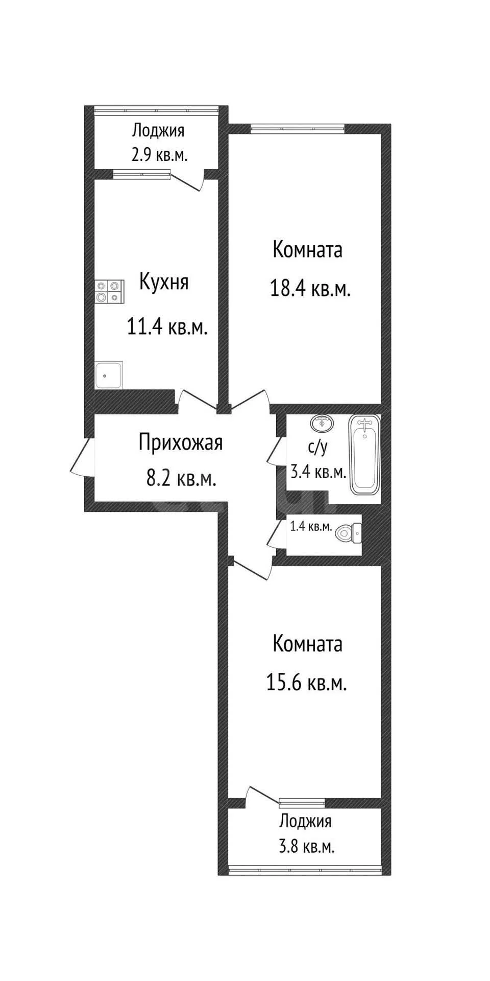 2-к квартира, 58.4м² (Российская улица, 79/3к2) - миниатюра 30