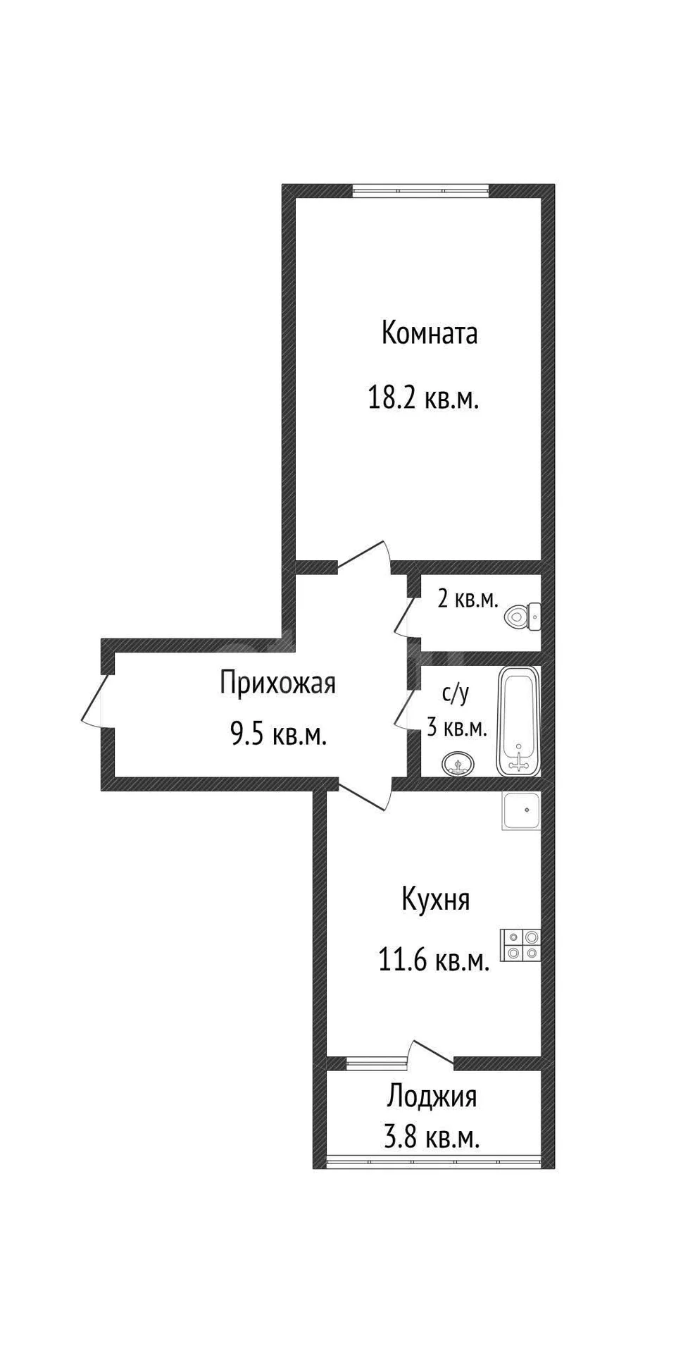 1-к квартира, 44.3м² (улица имени Героя Николая Шевелёва, 15) - изображение 1