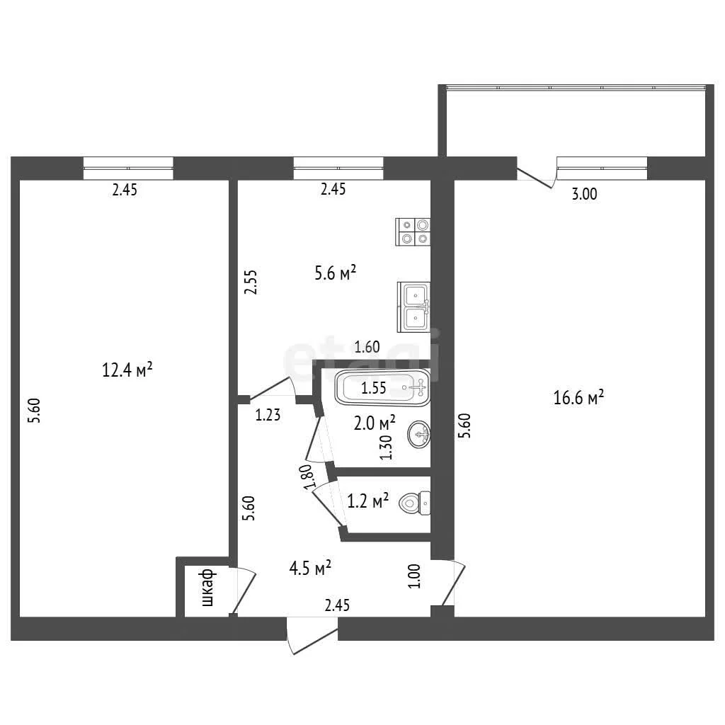 2-к квартира, 44.4м² (улица Котовского, 102) - миниатюра 7
