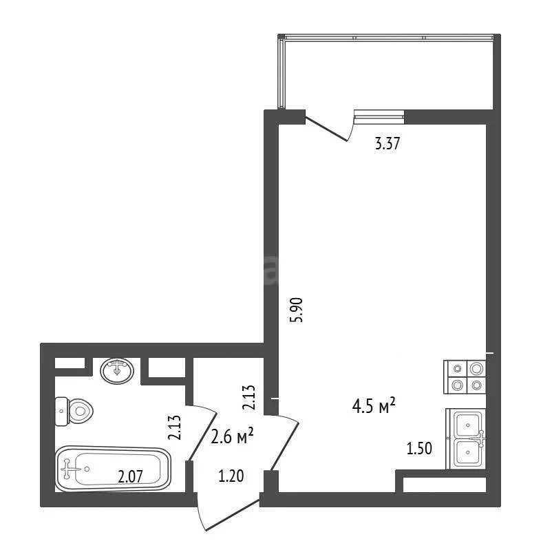 Студия, 25.6м² (улица имени Валерия Гассия, 20) - миниатюра 11