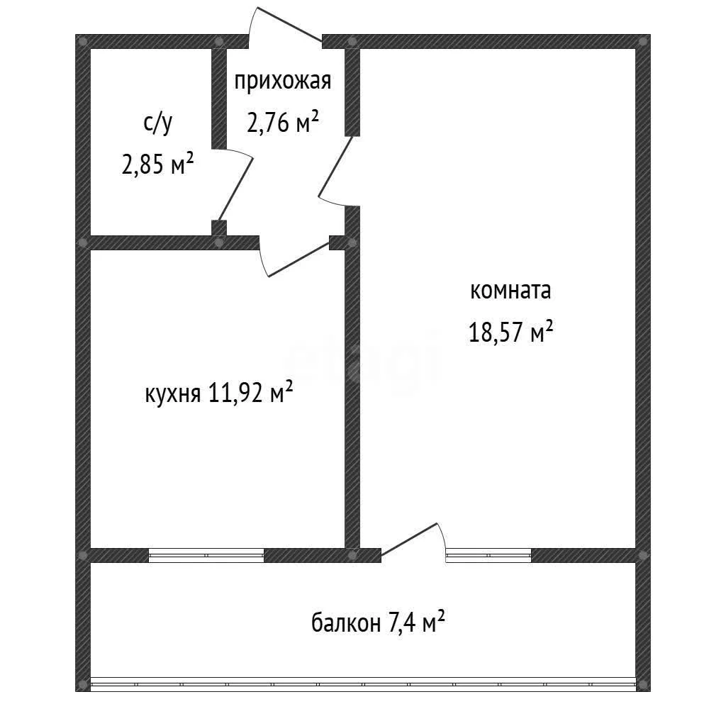 1-к квартира, 36.1м² (улица имени Героя Советского Союза Якова Кобзаря, 2) - миниатюра 17