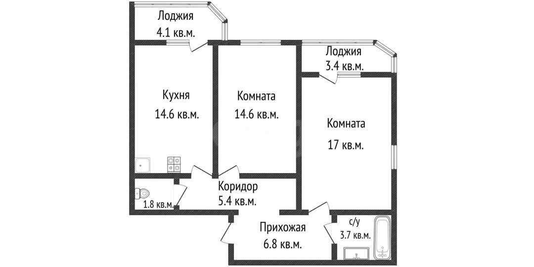 2-к квартира, 63.9м² (улица имени Героя Советского Союза Николая Воробьёва, 11) - миниатюра 33