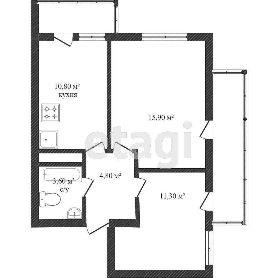 2-к квартира, 48м² (улица Гидростроителей, 67) - миниатюра 25