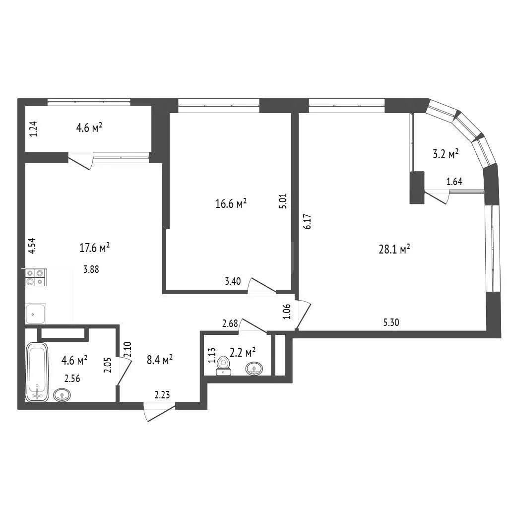 2-к квартира, 77.6м² (улица им. Мурата Ахеджака, 26) - миниатюра 2