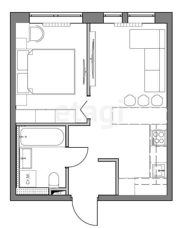 1-к квартира, 41.7м² (улица Гагарина, 148к2) - миниатюра 6